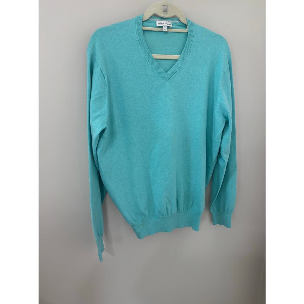 Peter Millar aqua pima cotton blend v-neck sweater, size medium